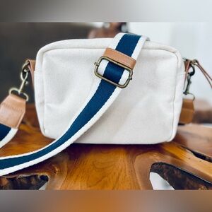 Universal Thread Cream Canvas Bag with Navy Strap with additional leather strap